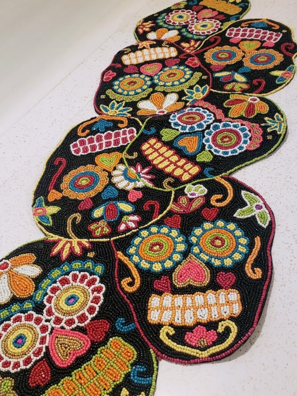Rachel Zoe Beaded Sugar Skull Table Runner Day of the Dead Halloween 3ft